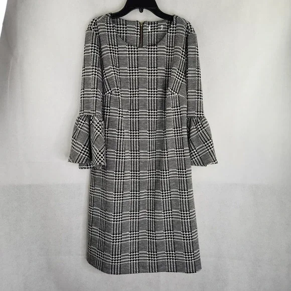 Calvin Klein | Dresses | Calvin Klein Plaid Ponte Knit Bell Flounce Sleeve  Dress Missing Tags | Poshmark
